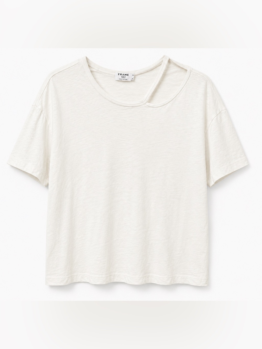 FRAME Denim Vintage Blanc Asymmetrical Cutout Tee Medium 100% Cotton - Picture 2 of 4